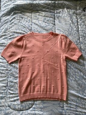 Textured Dot Knit Short Sleeve Sweater - Coral Pink